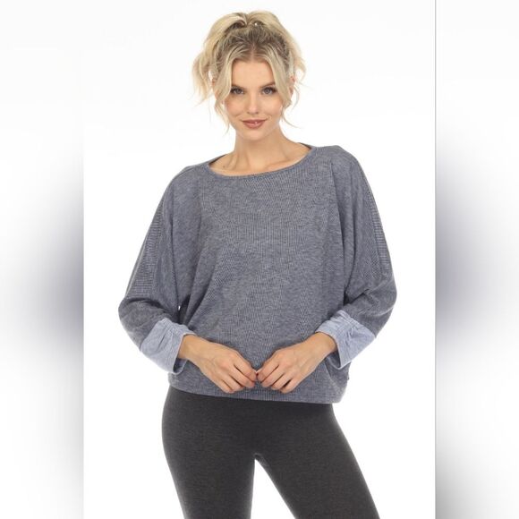 Johnny Was Sweaters - Johnny Was Blue Heathered Relaxed Crewneck Sweater